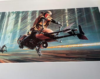 1983 Luke on Speeder Bike Original Vintage Star Wars ROTJ Painting