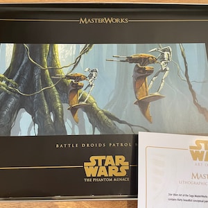 Star Wars Doug chiang Prequel Concept Art Print Masterworks The Phantom Menace artwork. /movie /film battle droids, patrolling, Naboo