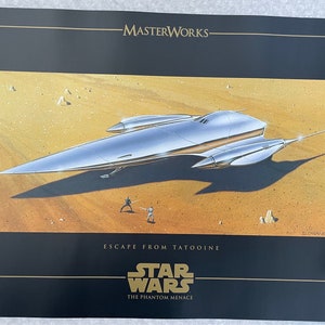 Impression d'art concept Prequel de Doug Chiang Star Wars Chefs d'oeuvre de la menace fantôme. Évadez-vous de Tatooine. Vaisseau de combat Death Maul / poster + COA
