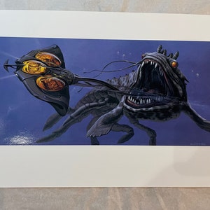 Menace fantôme vintage impression Star Wars Rare 1999 lithographies de Doug Chiang. Toujours un plus gros poisson. Bataille sous-marine Gungan