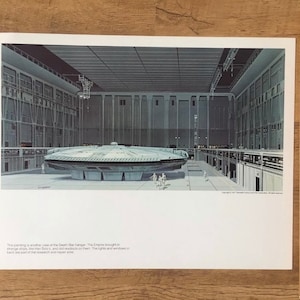 Original Vintage 1977 Star Wars portfolio painting print by Ralph McQuarrie. Millennium Falcon. Sci-fi space, concept Art, poster