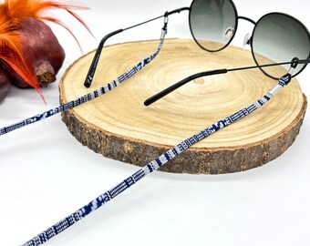Correa para gafas, correa para gafas de sol hecha de tela colorida, cadena para gafas estilo boho, cordón para gafas hecho a mano, joyería unisex, regalo para ella y para él.