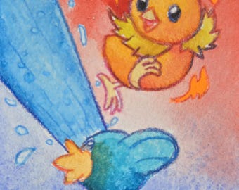 Pokemon Artist Trading Card ACEO Mudkip and Torchic for Pokemon Original Watercolor Painting