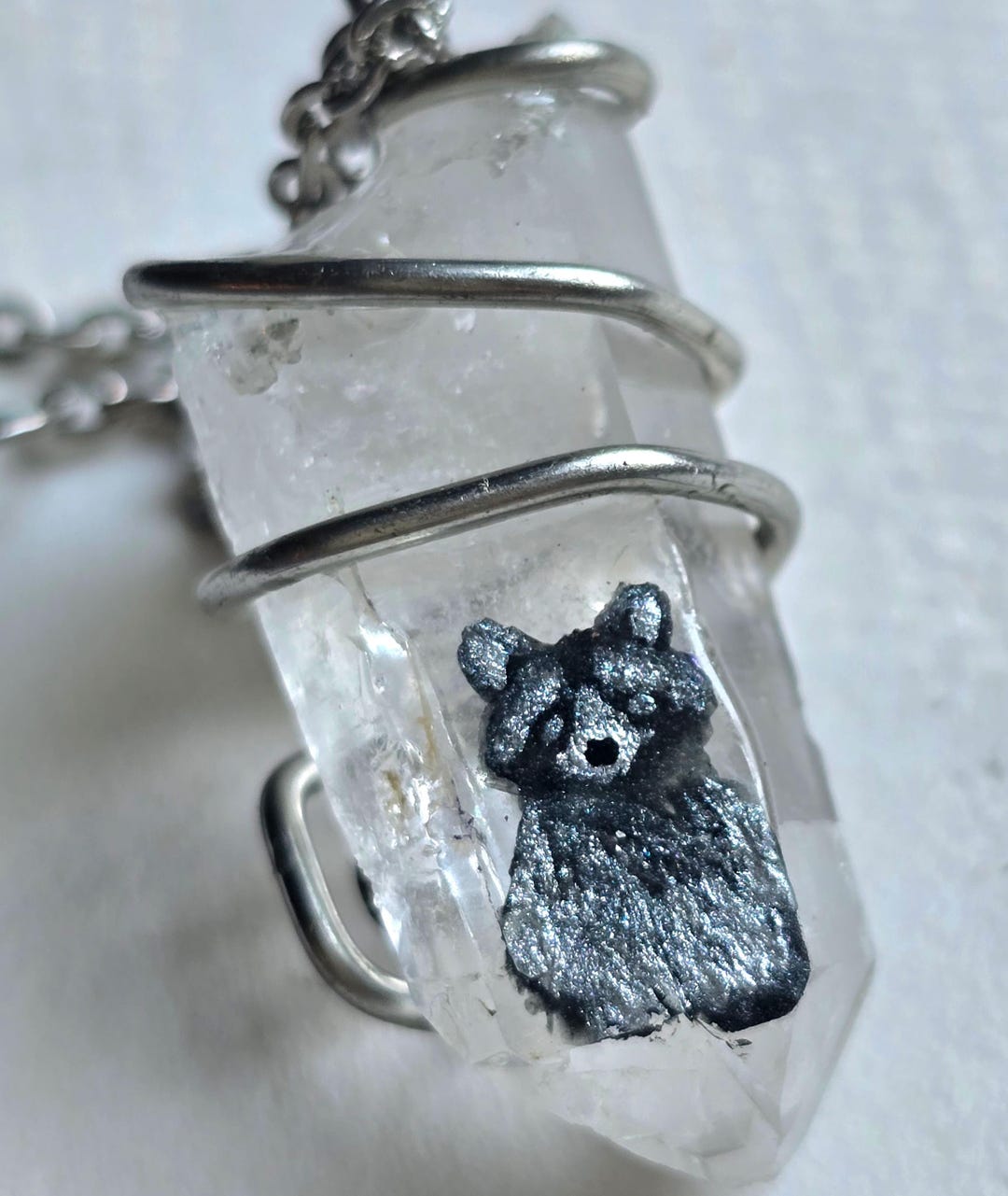 Hand-painted Raccoon Quartz Crystal Necklace With Glass Beads – Animal ...