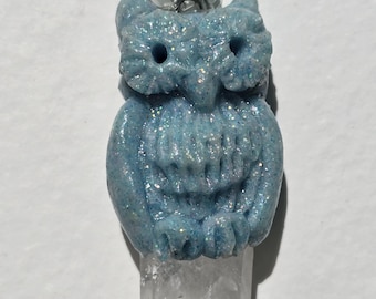 Owl Sculpture Crystal Necklace Handmade Quartz Jewelry for Animal Lovers cottagecore pendant one of a kind gift