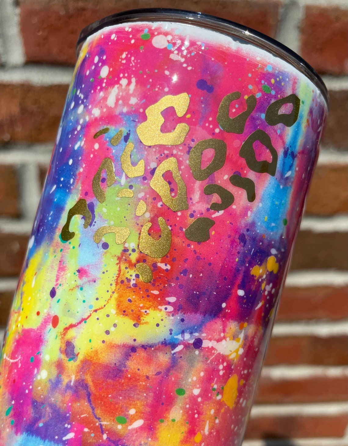 paint splatters and leopard bright bold epoxy tumbler free