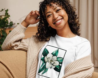 Camiseta holgada para mujer con diseño de flor de magnolia