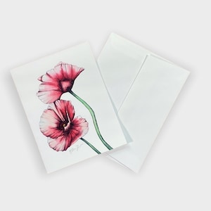 Red Poppy Flowers A2 Individual Notecard, Blank Greeting Card with watercolor painting design, 4.25&quot;x5.5&quot; folded