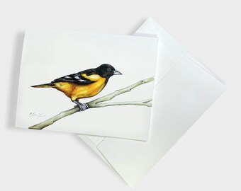 Orange Oreole North American Bird A2 Individual Notecard, Blank Greeting Card, 4.25"x5.5" folded