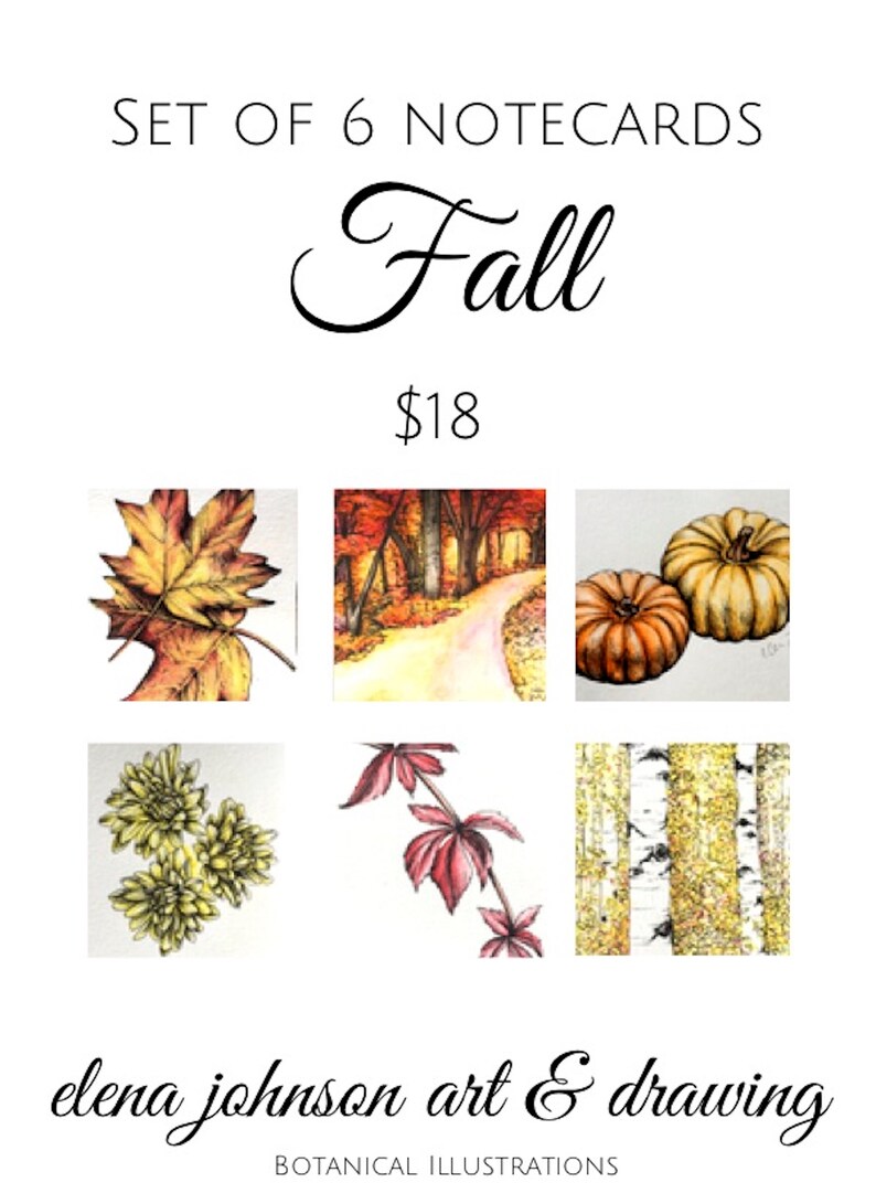 A2 Notecards FALL SET 2019 Set of 6 blank greeting cards with envelopes, autumn themed image 1