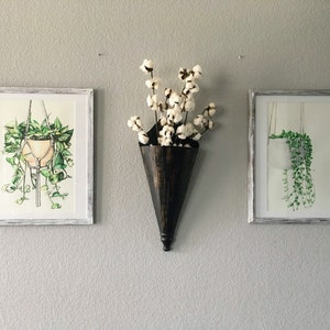 SET of 2 - Pothos and String of Pearls Water Color & Ink Hanging Plant Floral Illustration Drawings (MATTED PRINTS)