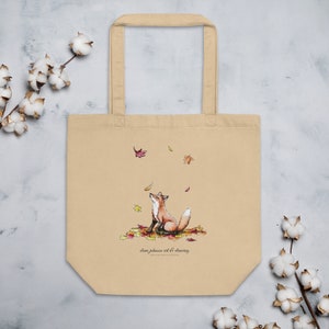 Bolso ecológico con diseño de zorro y hojas de otoño