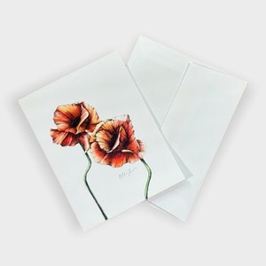 Orange Poppy Flowers A2 Individual Notecard, Blank Greeting Card with watercolor painting design, 4.25&quot;x5.5&quot; folded