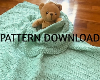 Diagonal Seed Stitch Stripe Knit Baby Blanket Pattern PDF Download