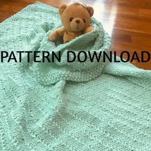 Diagonal Seed Stitch Stripe Knit Baby Blanket Pattern PDF Download