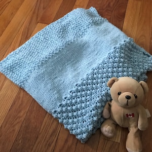Light Blue Textured Tri-Stripe Knit Baby Blanket