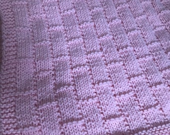Pink Subway Tile Knit Baby Blanket