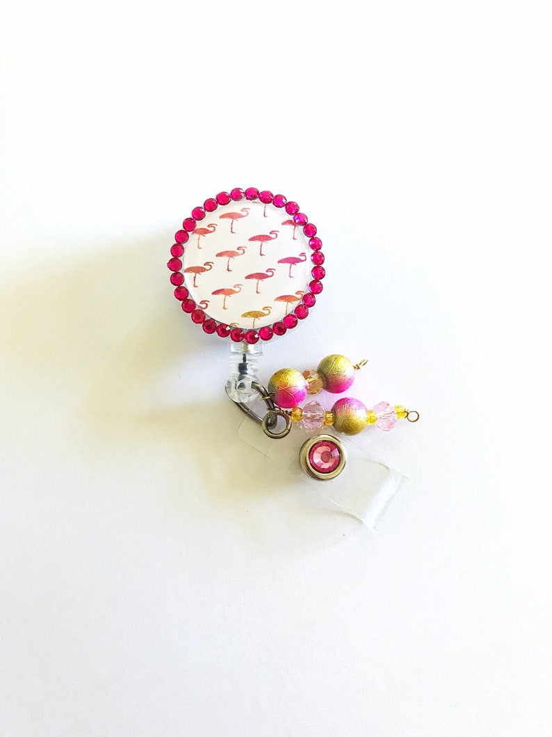 Name badge holder Flamingo badge reel Nurse badge reel. Cute retractable ID badge reel