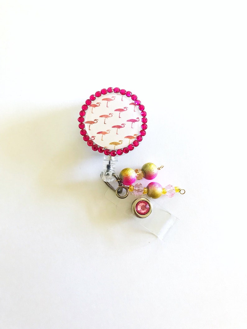 Name badge holder Flamingo badge reel Nurse badge reel. Cute retractable ID badge reel