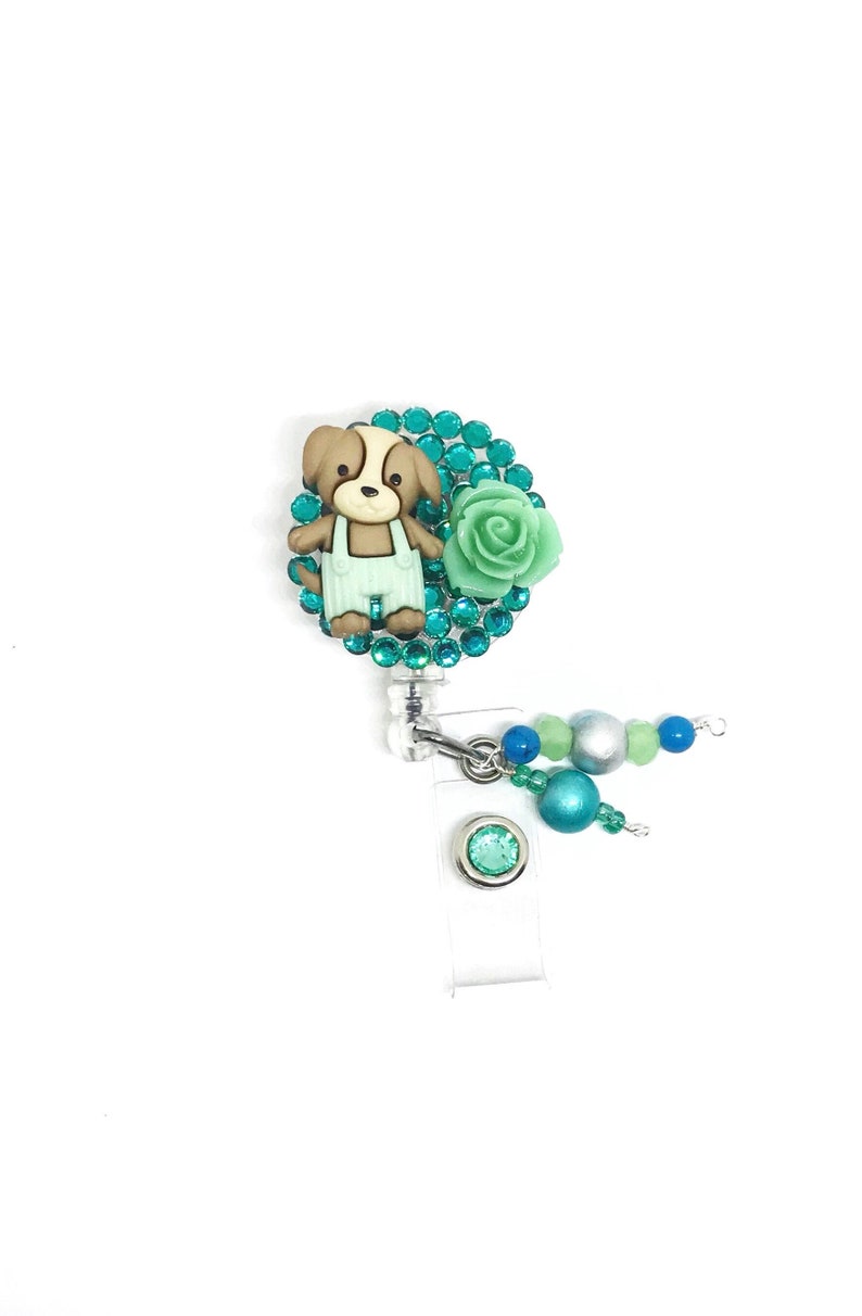 Bling badge reel Cute retractable name badge holder Teacher ID badge clip Puppy dog badge reel