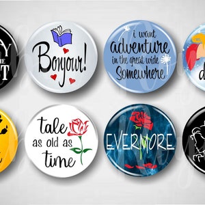 Beauty and the Beast Pins: Button, Broadway Musical Theatre Pinback, Cast Gift, Set
