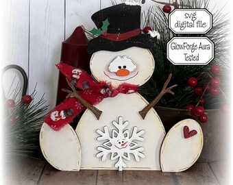 Snowman Shelf Sitter SVG, Winter Laser Cut File, Christmas Wood Decor, Gift