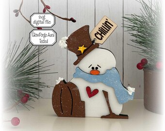 Snowman Shelf Sitter SVG, Christmas Laser File, Winter Gift Decor