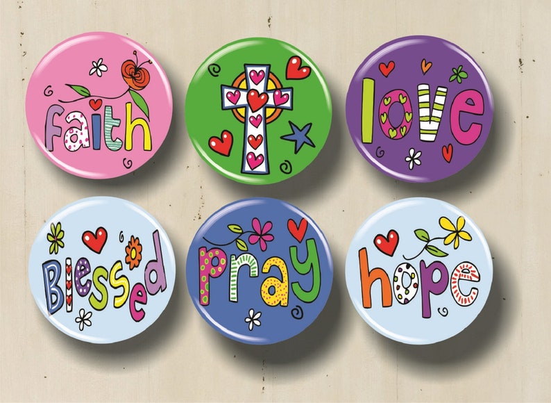 Christian Buttons Pins 1.25 Faith Cross Love Blessed Etsy