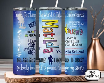 Matilda Tumbler Wrap, 20 oz Skinny Tumbler, Broadway Tumbler, Broadway Gift, Tumbler Design, Drama, Musical Theatre, Matilda PNG