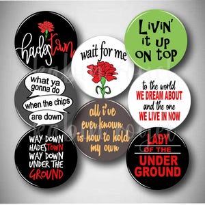 Hadestown Musical Pins: Buttons, Broadway Theatre Pinback, Gift, Set of 8
