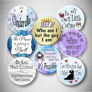 Cinderella Musical Pins: Broadway Theatre Buttons, Gift, Set of 8