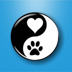 Yin Yang Paw Print Button 1.25&quot; Pin, Dog Lover, Black White, Shirt decoration, Hat Backpack Accessory, Novelty Jewelry, Ying Yang