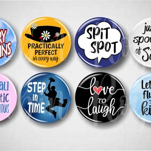 Practically Perfect // Musical Pins, Buttons, 1.25" Set of 8 Pinbacks, Broadway Pins, Broadway Gifts, Musical Theatre, Mary