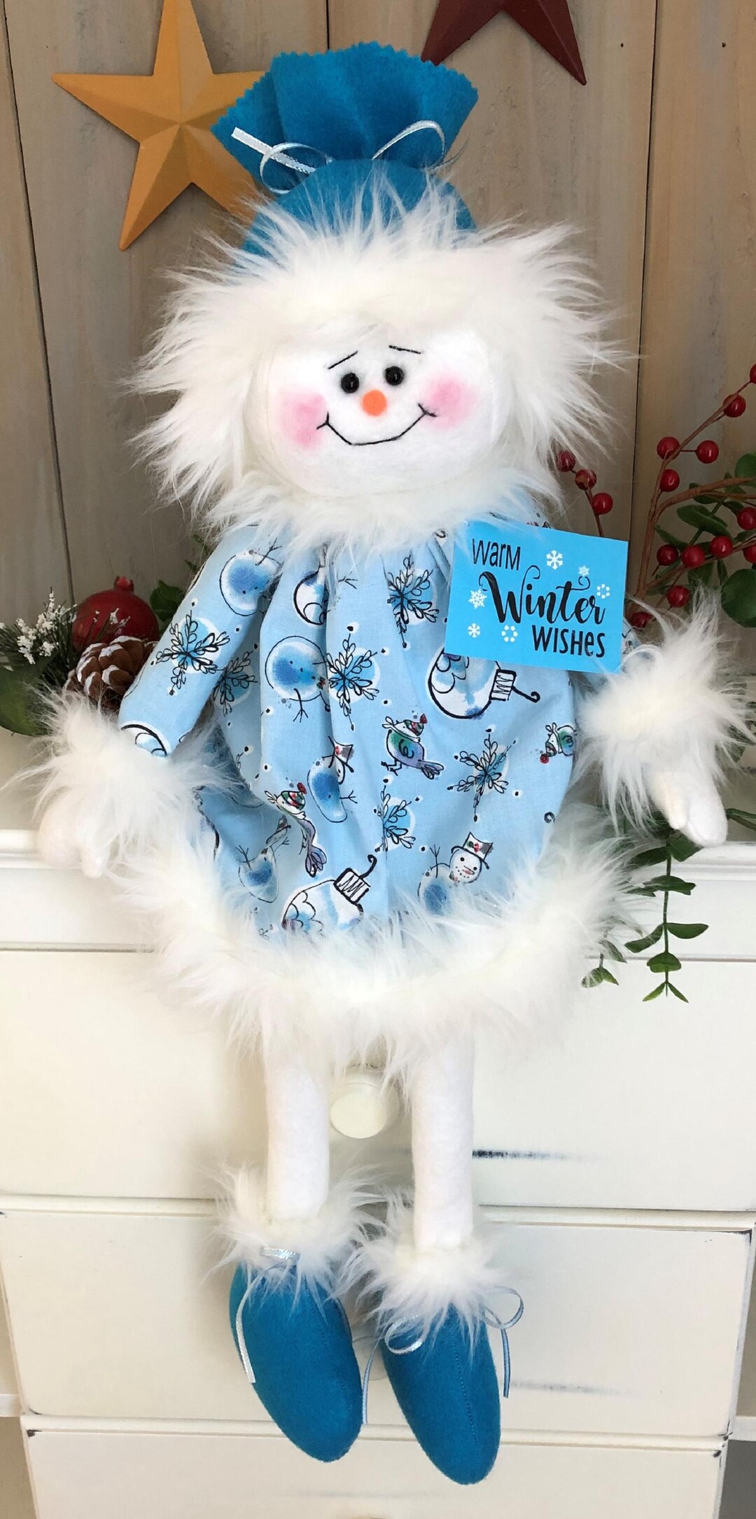 Primitive Snowman Pattern, Rag Doll Folk Art Sewing PDF, Winter Craft ...
