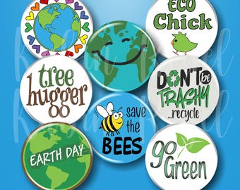 Earth Day Pin Set, Eco Friendly Buttons, Go Green Gifts, Nature Lover Accessories