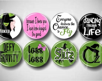 Defy Gravity // Musical Pins, Buttons, 1.25" Set of 8 Pinbacks, Broadway Pins, Broadway Gifts, Musical Theatre