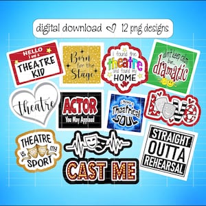Theater Aufkleber, Drama Aufkleber, PNG, Theater PNG, Cupcake Topper, Photo Booth Requisiten, Wandkunst, Musiktheater, Geschenke