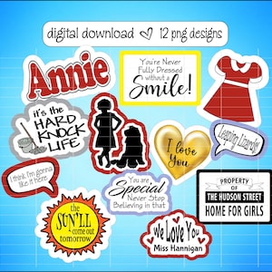 Annie PNG, Annie Musical, Stickers, Cupcake Toppers, Photo Booth Props, Wall Art, Broadway Musicals, Musical Theatre, Gifts, Ornaments