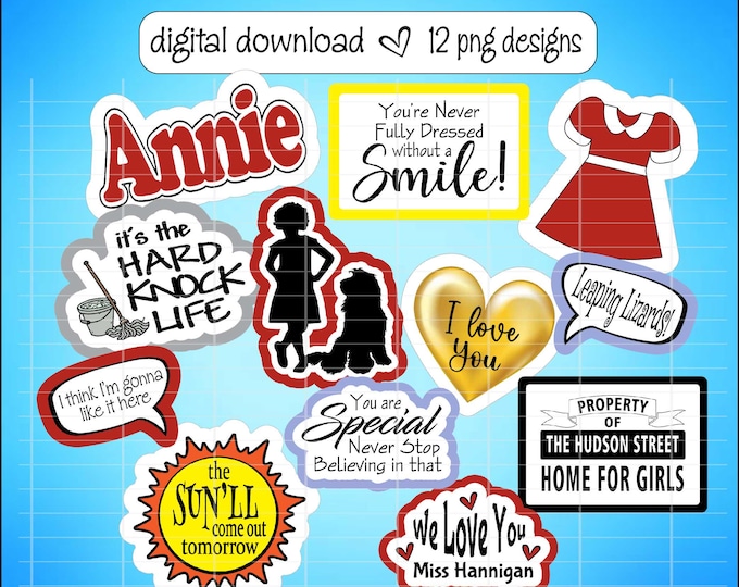 Annie Clipart PNG/JPEG, Watercolor Annie & Daddy Warbucks Printable Art ...