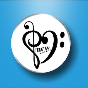 Music Note Heart Button 1.25&quot; Pin, Music Gift, Treble Clef, Musical, Piano, Musical Theatre Gifts, Novelty Jewelry, Purse Backpack Decor