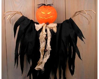 Mönster för primitivt Halloween-dockor, pumpa-anda PDF-sömnad, raggedy-tyghantverk