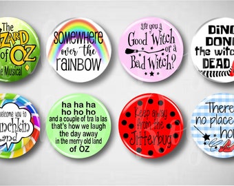 Wizard // Musical Pins, Buttons, 1.25" Set of 8 Pinbacks, Broadway Pins, Broadway Gifts, Musical Theatre