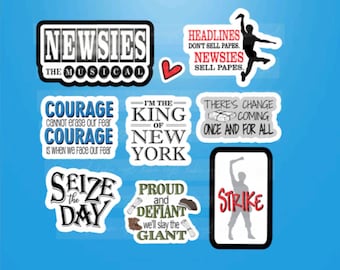 News Boys // Musical Stickers, Die Cut Set of 8, Broadway Gifts, Musical Theatre, Gifts, Seize the day, Merchandise, Scrapbook Stickers