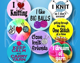 Knitting Pin Set, Funny Yarn Buttons, Crochet Bag Flair Pack