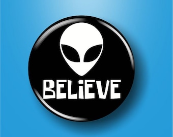 Alien Pin, UFO Believer Button, Space Gift