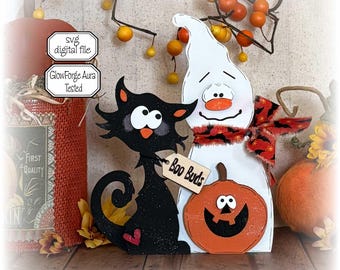 Halloween Laser File SVG, Black Cat Ghost Pumpkin Fall Decor, Wood Craft