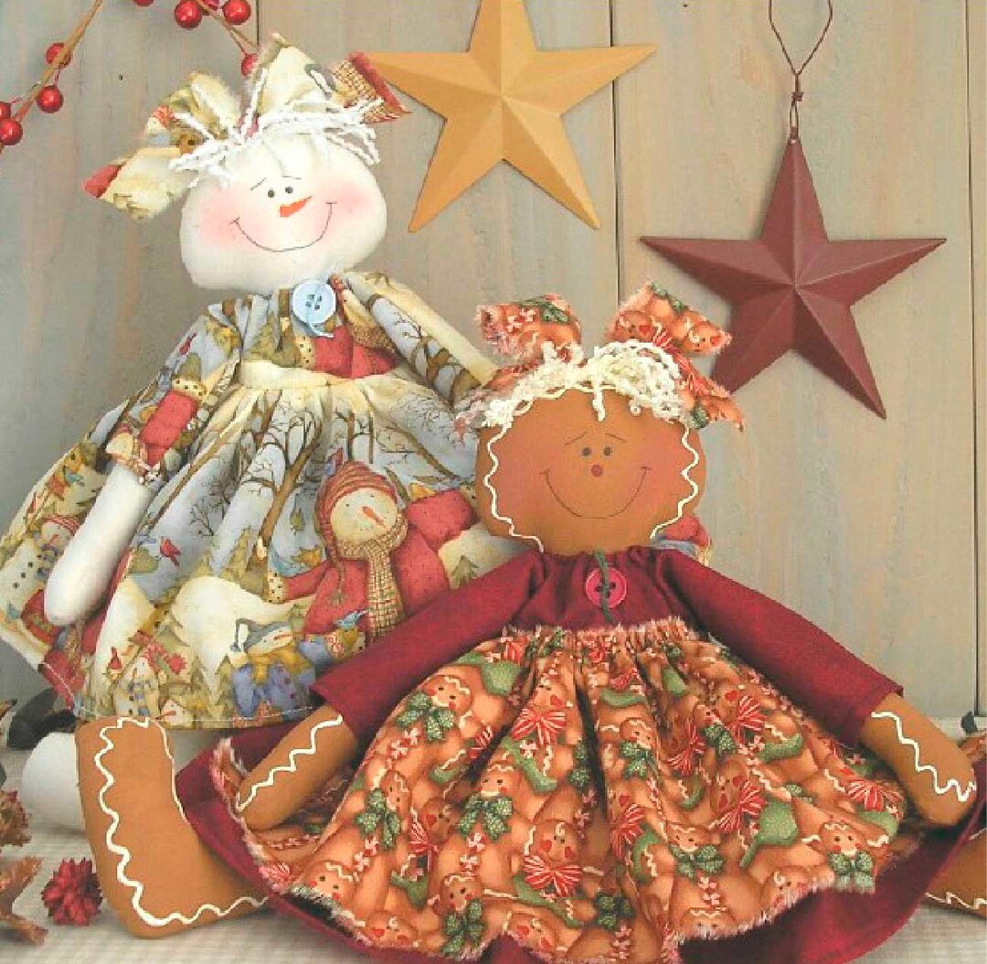 Gingerbread Snowman Rag Doll Pattern Raggedy Sewing Christmas Primitive ...