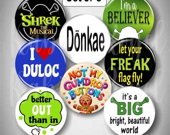 Shrek-Inspired Pin Set – Green Ogre Musical Theater Buttons, Theatre Kid & Performer Gift