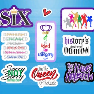 Six Queens // Musical Stickers, Die Cut Set of 8, Broadway Gifts, Musical Theatre, Scrapbook Stickers