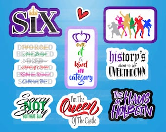 Six Queens // Musical Stickers, Die Cut Set of 8, Broadway Gifts, Musical Theatre, Scrapbook Stickers